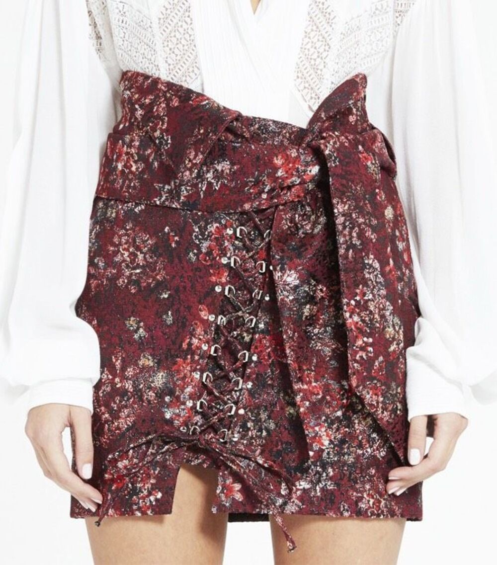 NWT $540 IRO Douzten Corset Floral Lace Up Toe Waist Mini Skirt Size 34 / XS